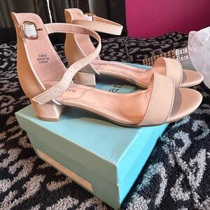Stylish Beige Kids Heels with Ankle Strap